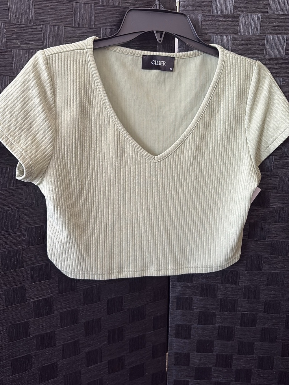 Cider Ribbed V-Neck Crop Top in Sage - Picture 2 of 2
